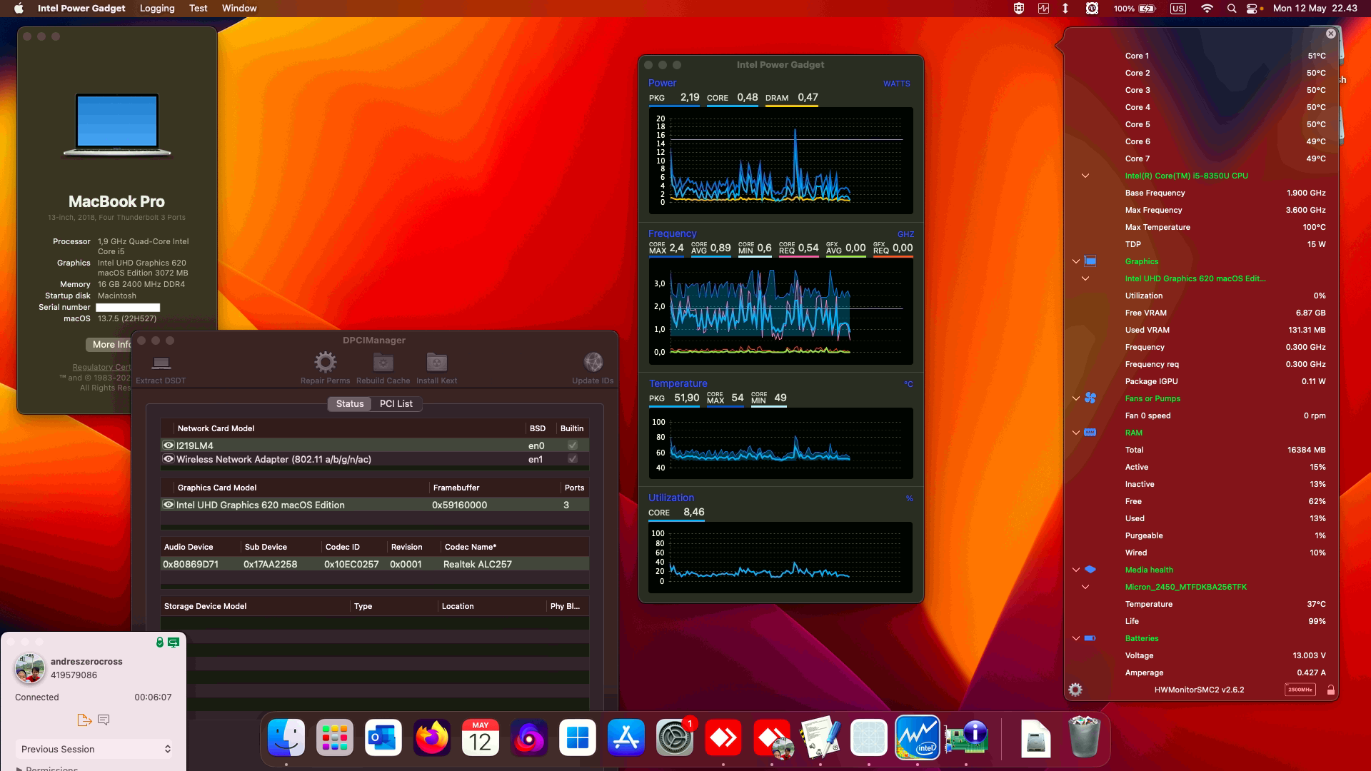 Success Hackintosh macOS Ventura 13.7.5 Build 22H527 in Lenovo Thinkpad T480S